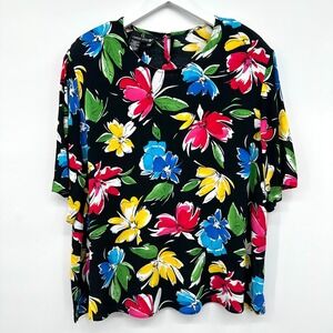 Vintage Carole Little Tunic‎ Top Shirt Size 24W Shoulder Pads Garden Party Artsy
